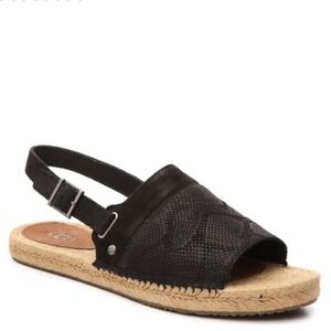 UGG Isadora Black Snakeskin Leather Espadrille Slingback Sandals 8.5 GUC